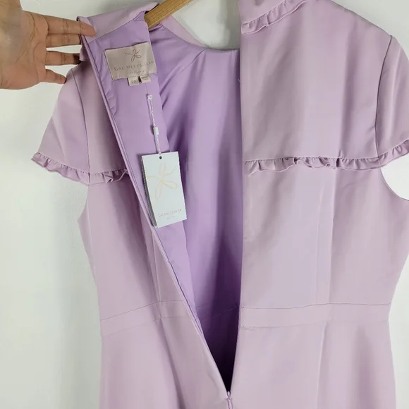 New Gal Meets Glam Emma Ruffle Peter Pan Collar Short Sleeve Sheath Dress Lilac - Picture 10 of 12